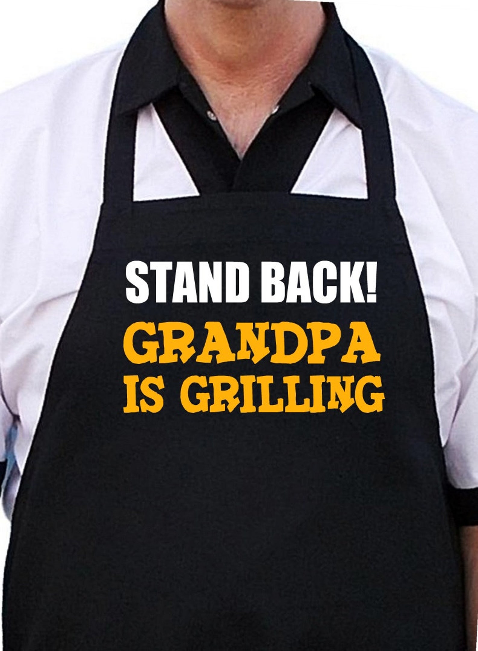 Black BBQ Apron Stand Back Grandpa is Grilling Aprons for Men Etsy