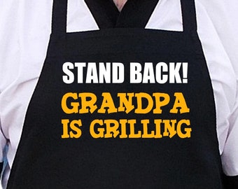 Stand Back Grandad Is Cooking Fathers Day BBQ Novelty Apron Black 