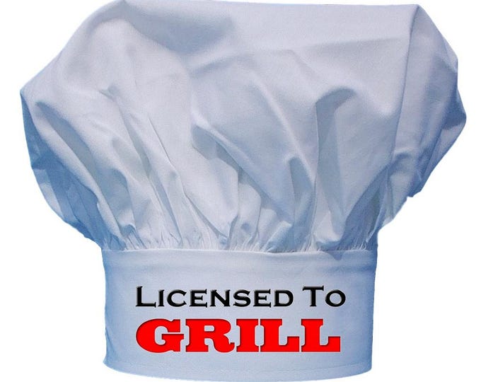 BBQ Chef Hat Licensed To Grill, White Adjustable Chef Toque