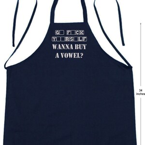 Funny Grilling Aprons Wanna Buy A Vowel, Black BBQ Aprons With Extra Long Ties image 3