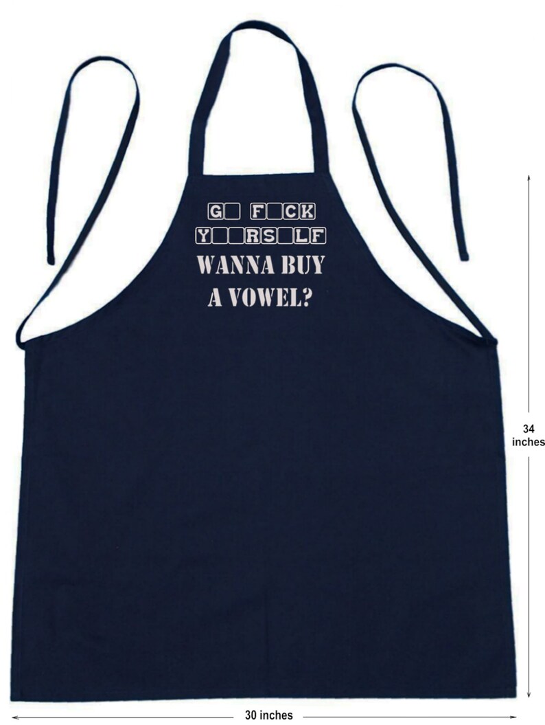 Funny Grilling Aprons Wanna Buy A Vowel, Black BBQ Aprons With Extra Long Ties image 3