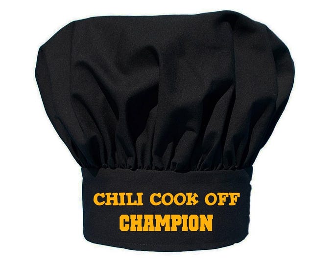 Chili Cook Off Champion Black Chef Hat, Winning Prize Adjustable Toque