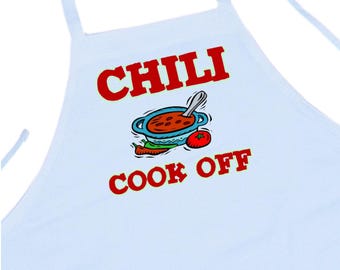 Chili Cook Off Kitchen Aprons, White Chef Aprons For Cook Off Competition, Cooking Aprons