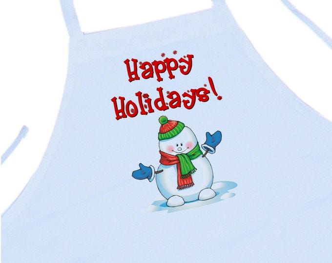 Christmas Aprons Happy Holidays White Cooking Apron, Full Bib Apron For Holiday Cooks