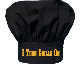 Black Chef Hat I Turn Grills On, Adjustable BBQ Toque