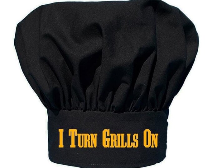 Black Chef Hat I Turn Grills On, Adjustable BBQ Toque