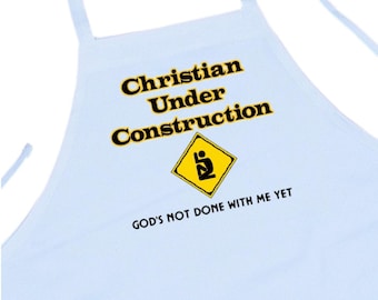 Evangelical Cooking Aprons Christian Under Construction, Church Chef Apron For Religious Meals