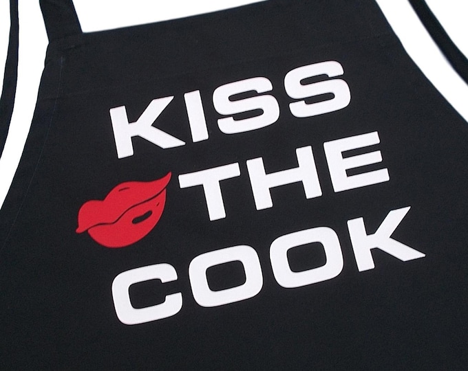 Black Kitchen Apron Kiss The Cook Novelty Chef Aprons, BBQ Aprons For Men
