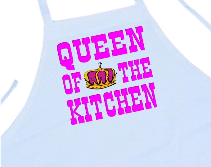 Queen Of The Kitchen White Chef Aprons For Women, Extra Long Ties, Machine Washable