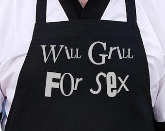 Black BBQ Apron Will Grill For Sex Humorous Aprons Dark, Funny Cooking Aprons