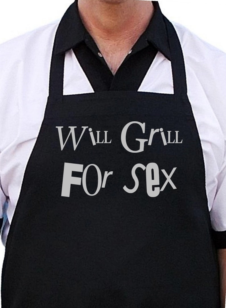 Black BBQ Apron Will Grill For Sex Humorous Aprons Dark, Funny Cooking Aprons image 1