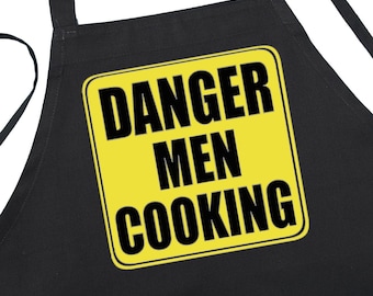Father's Day Gift Idea Black Apron Danger Men Cooking, Black Barbecue Aprons, Funny Men's Apron