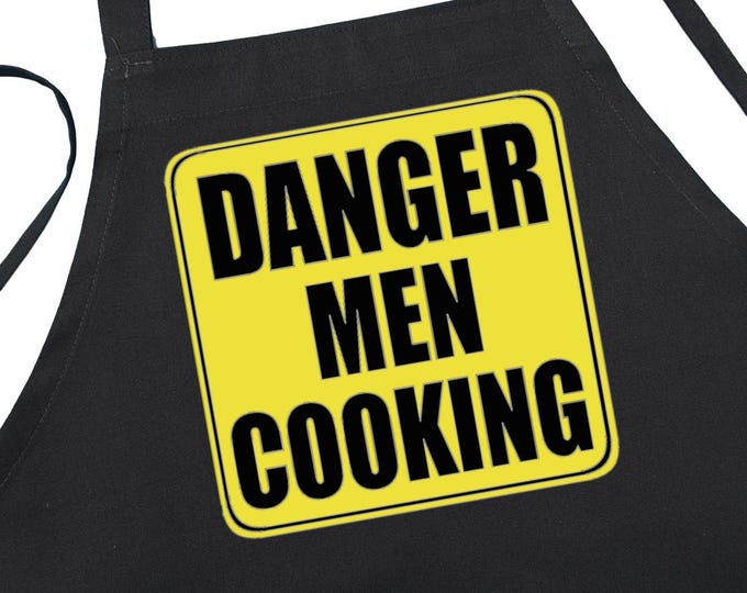 Father's Day Gift Idea Black Apron Danger Men Cooking, Black Barbecue Aprons, Funny Men's Apron