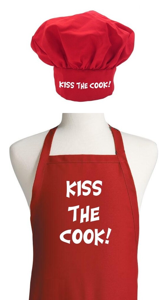 Valentine Ideas Kiss The Cook Red Apron And Chef Hat Set Etsy