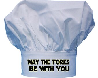 May The Forks Be With You Star Wars Chef Hat, Fully Adjustable, Funny White Toques