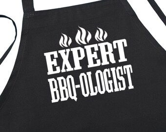Expert BBQ-ologist Black Grilling Aprons, Professional Grade BBQ Aprons For Men And Women