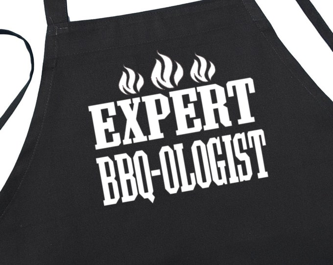 CoolAprons EXPERT BBQ-OLOGIST Funny Barbecue Apron, Black, Extra Long Ties, One Size Fits All