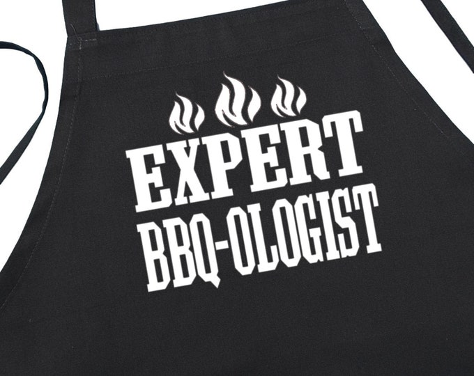 Expert BBQ-ologist Black Grilling Aprons, Professional Grade BBQ Aprons For Men And Women