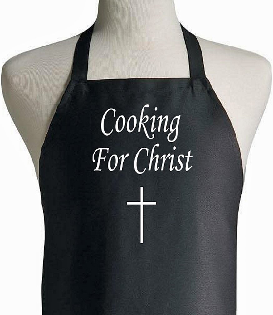 Christian Black Kitchen Apron Cooking For Christ Church Aprons