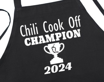 2024 Chili Cook Off Champion Apron, Black With Extra Long Ties, Restaurant Quality, Perfect Cook Off Prize