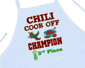 Third Place Chili Cook Off Champion Aprons, Winning Prize For Chili Cook Offs, Chili Competition Trophy