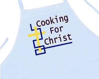 Religious Aprons For The Kitchen, Christian Baking Aprons, White Cooking Aprons For Church