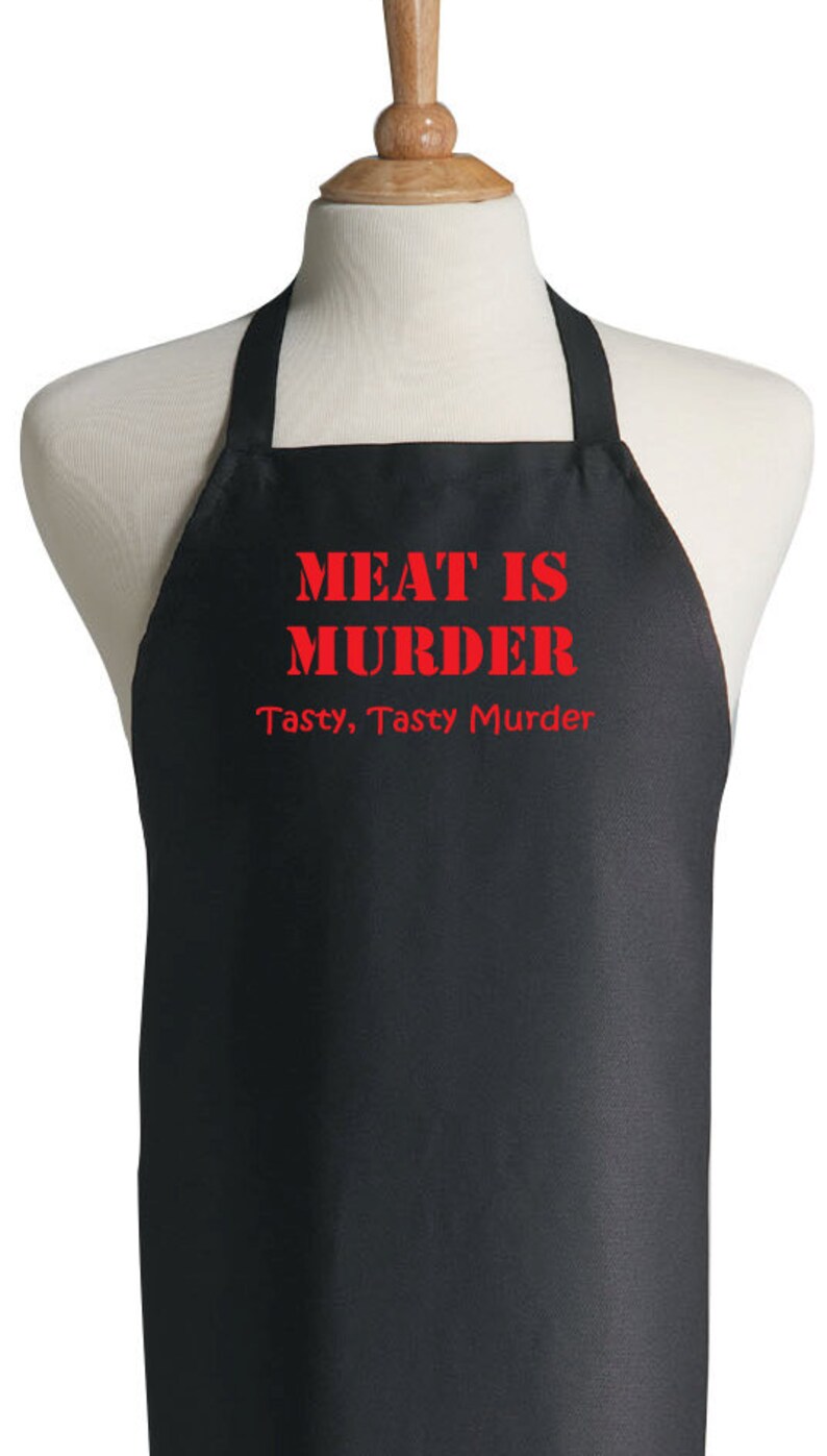 Black BBQ Apron Meat Is Murder Funny Grilling Aprons Etsy