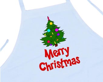 Holiday Baking Aprons, Merry Christmas Cooking Aprons, White Chef Aprons For The Holiday Season
