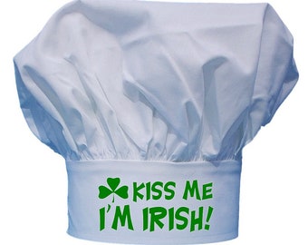 Kiss Me I'm Irish St. Patrick's Day Chef Hats, Fully Adjustable, Irish Cooking Gift Idea