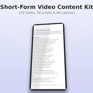Short Form Video Content Kit Small Business 150 Hooks 30 Scripts 60 Captions Reels TikTok Content Calendar Marketing Templates