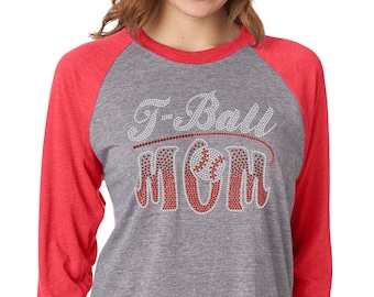 Baseball Mom Bling Shirt - Play Ball - T Ball Mom -  Little League - Baseball - Softball - Sports Mom - Southern - Ladies Clothing - Raglan