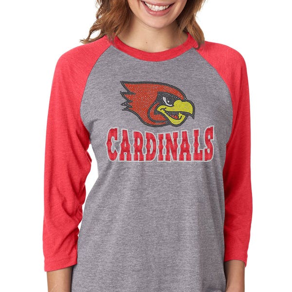 Cardinals Bling and Glitter Shirt - Cardinals - Football - Baseball - Little League - Raglan - Red Glitter - Ladies Clothing - Bling Shirt