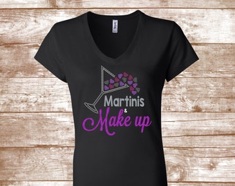 3D+ Fiber Lash - Martinis and Makeup Bling - Mascara Shirt - Unique Shirt - Swag - Martini - Hearts - Ladies Clothing - Plus Size Available