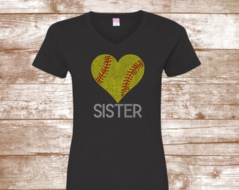 Softball Sister Bling Shirt - Personalized Shirt - Bling Softball Sister Shirt - Sports Shirt - Bling Shirt - Baseball Bling Shirt - Sister