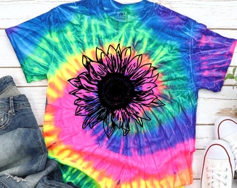SALE - Tie Dye Shirt - Sunflower Shirt - Bright - Flower - Unisex T-Shirt - Youth Shirt Available - Graphic Tee - Neon Rainbow - Tie Dye