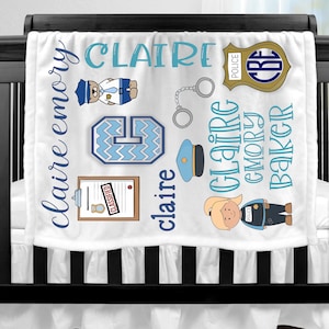 Personalized Baby Blanket - Police Officer Theme - Baby Shower Gift - Infant Blanket - Crib Blanket - Plush Blanket - Custom - Baby Blanket