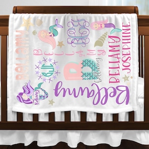 Personalized Baby Blanket - Baby Shower Gift -Monogram Baby Blanket - Swaddle Receiving Blanket - Custom Blanket - Mermaid - Mermaid Nursery
