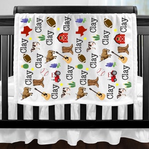 Texas Baby Blanket - Baby Shower - Monogram - Swaddle Receiving Blanket - Texas Theme - Baby Name Blanket - Football Guitar Baseball Cowboy
