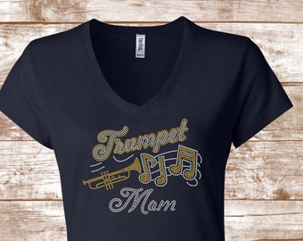 Trumpet Mom Bling Tee - Band Mom - Ladies Clothing - Plus Size Available - School Spirit - Band Nerd -Band Tee - School Band - Marching Band
