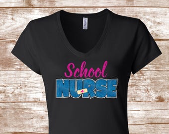 School Nurse Shirt - Glitter Shirt - Bling Shirt - Back To School - Nurse Shirt - School Nurse - Ladies Clothing - Plus Size Available