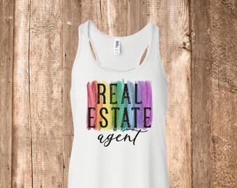 Real Estate Sublimation Shirt - Real Estate Agent - Ladies Clothing - Rainbow - Sublimation - Unisex Tee - Rainbow Background - Sell Houses