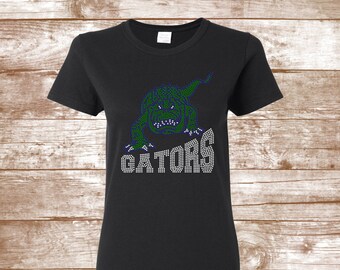Camiseta con brillo de Gators - Camiseta de caimán - Camiseta de fútbol - Camiseta de caimán - Camiseta de mascota - Ropa para mujer - Tallas grandes disponibles - Camiseta con brillo