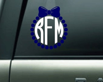 Circle and Bow Monogram Car Decal - Bow Monogram - Girly Decal - Car Decal - Car Monogram Sticker - Permanent Decal