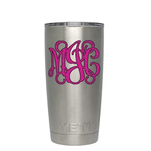 May include: A stainless steel YETI tumbler with a pink monogram sticker that says "MSC".
