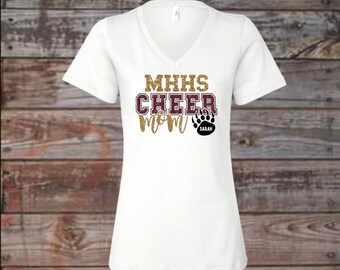 MHHS Cheer Mom Shirt - Mission Hills High School - Cheer Mom - Glitter Shirt - Ladies Clothing - Plus Size Available - Custom Shirt