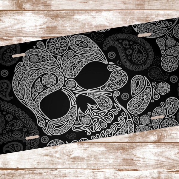 Paisley Skull License Plate - License Plate - Paisley Flower Design - Skulls - Tattoo - Southern - Monogram Gift - Vanity Plate - Car