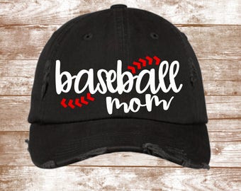 Baseball Mom Hat - Baseball Hat - Printed Hat - Embroidered Hat -  Distressed Ladies Hat -Distressed Hat - Weathered Hat - Baseball Cap