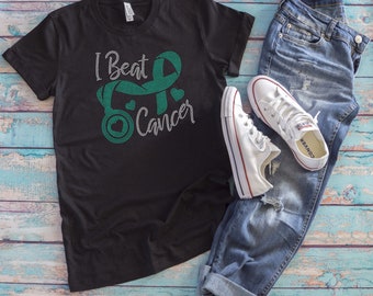Cancer Awareness Shirt - Cervical & Ovarian Cancer Awareness - Bling - BEAT CANCER - Ladies Clothing - Plus Size Available - Cancer Ribbon
