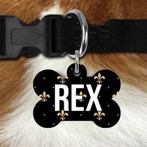 Custom Pet ID Tags - Fleur de Lis Dog Tags - Black and Gold - New Orleans Theme - Fashion Pet ID Tags - Fleur De Lis - Personalized Pet Item