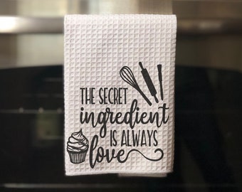 Waffle Weave Kitchen Towel -  Waffle Towel - Kitchen Accessories - Kitchen Towel - Printed Kitchen Towel - Gift - Secret Ingredient is Love